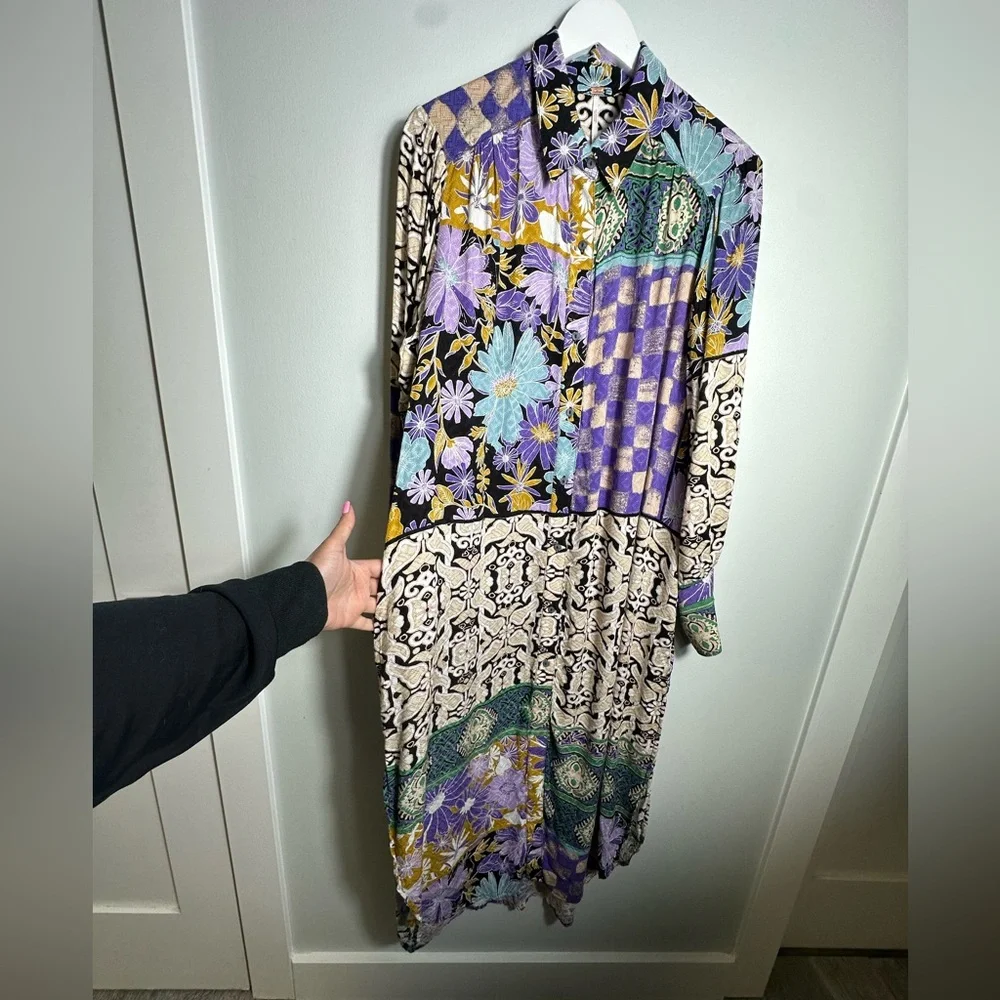 Free People Jackie Boho Maxi Shirt Dress Size Medium - Picture 12 of 15